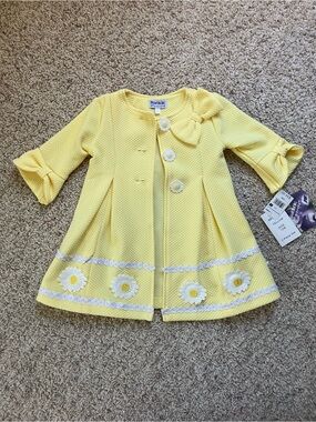 Blueberi Boulevard Yellow Floral Trim Girls Coat